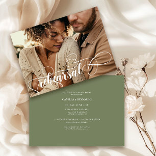 Moden Sage Green Minimal Rehearsal Dinner Photo  Invitation