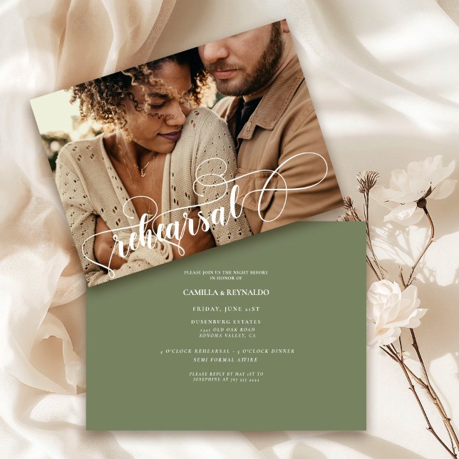 Moden Sage Green Minimal Rehearsal Dinner Photo  Invitation (Creator Uploaded)