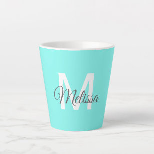 moder chic minimalist monogram turquoise aqua blue latte mug