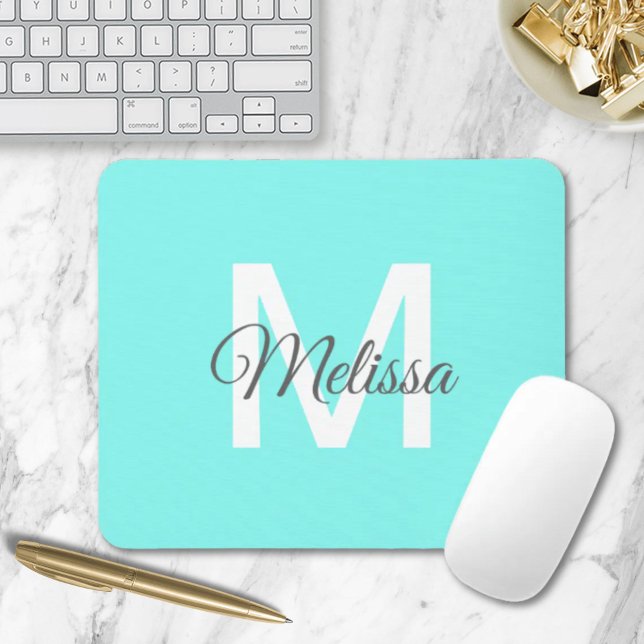 moder chic minimalist monogram turquoise aqua blue mouse mat (moder chic minimalist monogram turquoise aqua blue mouse pad)