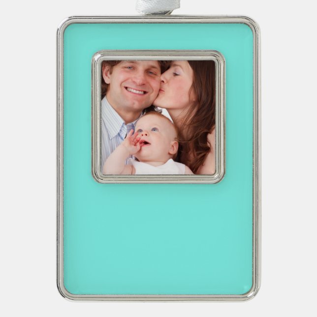 moder chic minimalist monogram turquoise aqua blue silver plated framed ornament (Front)