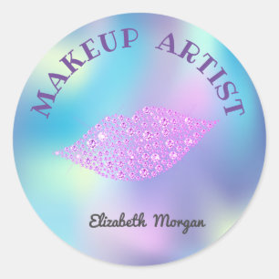 Moder Diamonds Lips,Iridescent Holographicm,Makeup Classic Round Sticker