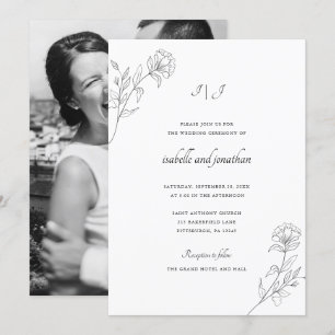 Moder Drawn Floral Photo Wedding Invitation