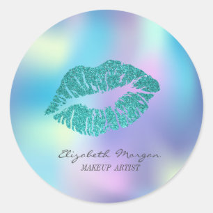 Moder Glittery Lips,Iridescent Holographic Classic Round Sticker