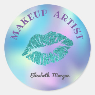 Moder Glittery Lips,Iridescent Holographicm,Makeup Classic Round Sticker