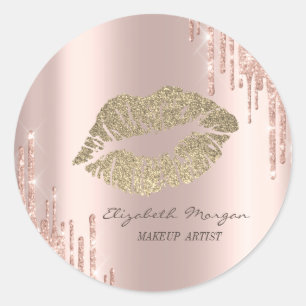 Moder Glittery Lips,Rose Gold Drips Classic Round Sticker