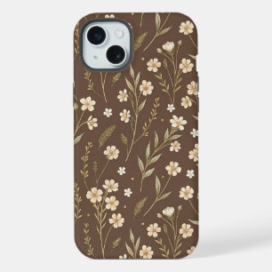 Moder Pattern Wilflowers Brown Background iPhone 15 Plus Case