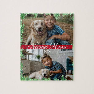 Moder Script Christmas Themed Pet Photo Jigsaw Puzzle