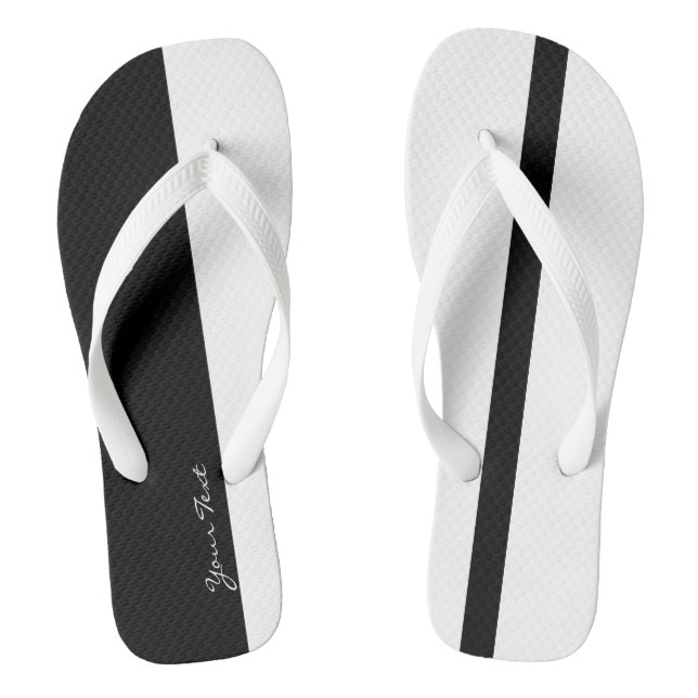 Moderate Black and White Stylised Vertical Bands Flip Flops (Footbed)