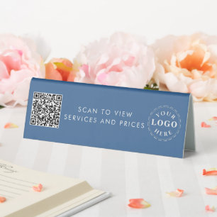 Moderate Blue Table Tent Sign with Business QRCode