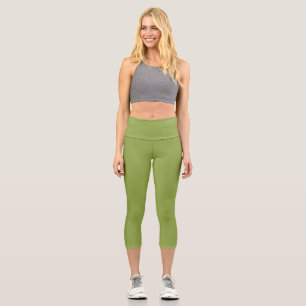 Moderate Lime Green Solid Colour Capri Leggings