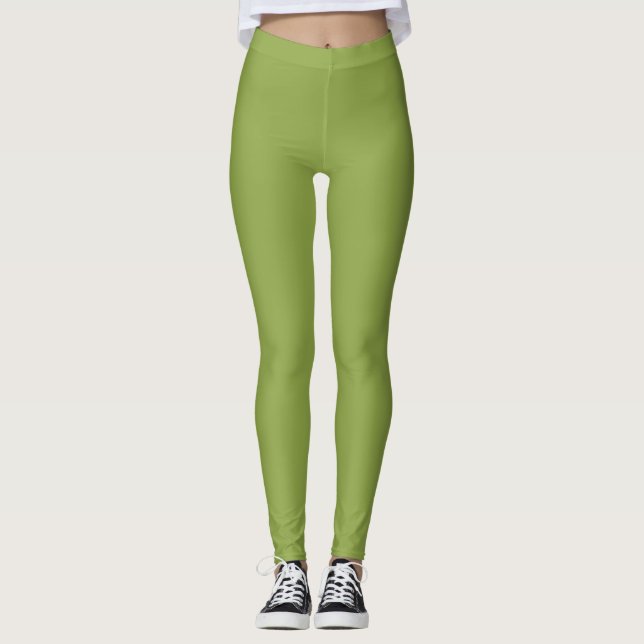 Moderate Lime Green Solid Colour Leggings (Front)