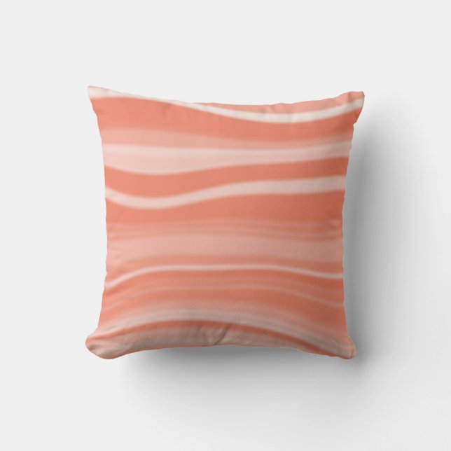 Moderate White & Salmon Contemporary Blurred Waves Cushion (Front)