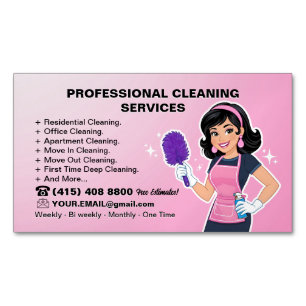Moderm Maid Janitorial Lady House Cleaning Service Magnetic Business Card