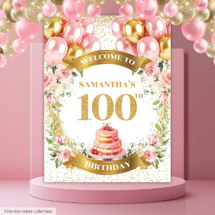 Modern 100th Birthday Blush Gold Banner Design Tapestry