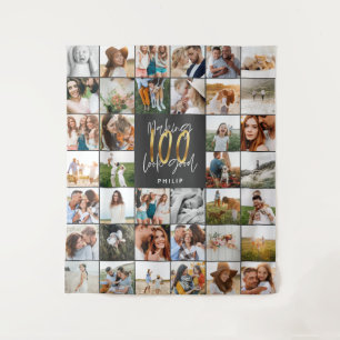 Modern 100th birthday multi photo tapestry