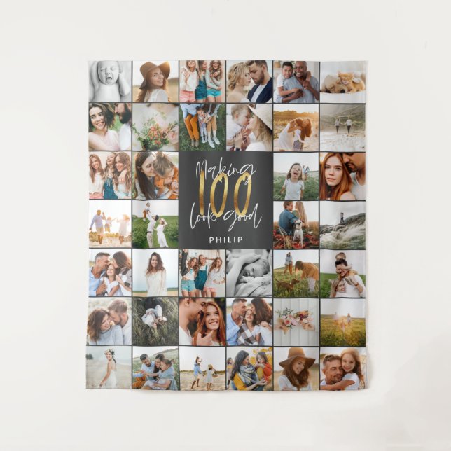 Modern 100th birthday multi photo  tapestry (Front)