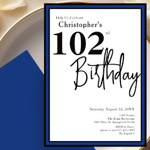 Modern 102nd Birthday Invitation Elegant Blue