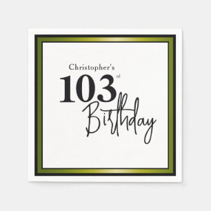 Modern 103rd Birthday Napkins Elegant Black Gold