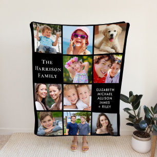 Modern 10 Photo Collage Black Fleece Blanket