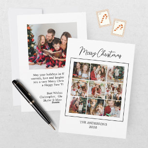 Modern 10 Photo Collage Christmas Holiday Card