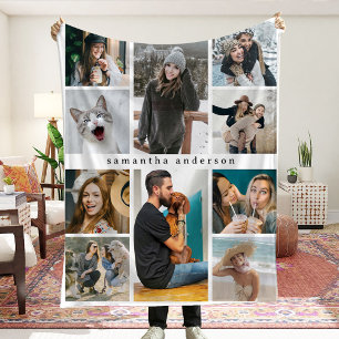 Modern 10 Photo Collage Personalised Keepsake Fleece Blanket