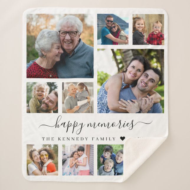 Modern 10 Photo Collage Quote Family Name Keepsake Sherpa Blanket (Front)