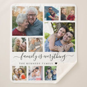 Modern 10 Photo Collage Quote Family Name  Sherpa Blanket