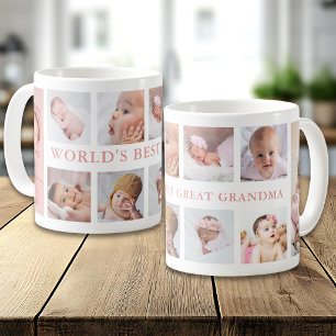 Modern 10 Photo Pink World's Best Great Grandma Coffee Mug