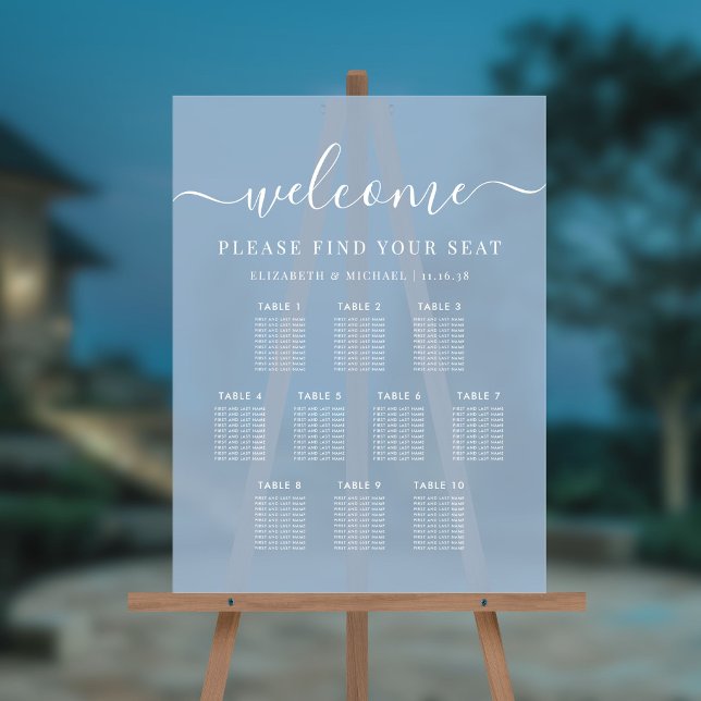 Modern 10 Table Dusty Blue Wedding Seating Acrylic Sign (Modern 10 Table Dusty Blue Wedding Seating Acrylic Sign)