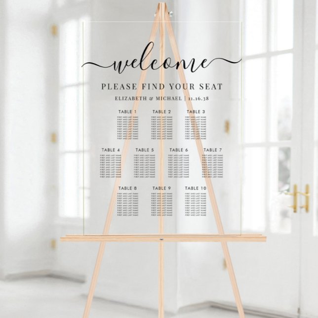 Modern 10 Table Wedding Seating Clear Acrylic Sign (Modern 10 Table Wedding Seating Clear Acrylic Sign)