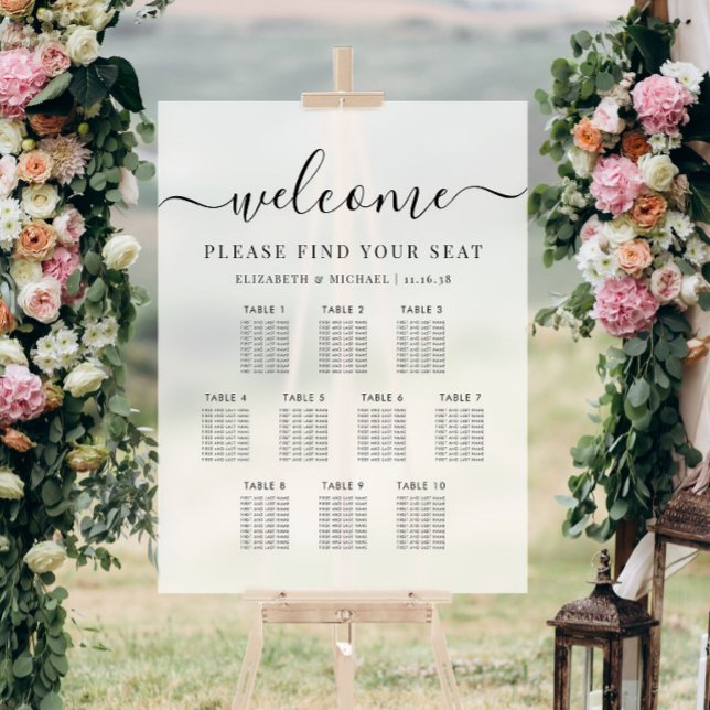 Modern 10 Table Wedding Seating Frosted Acrylic Sign (Creator Uploaded)