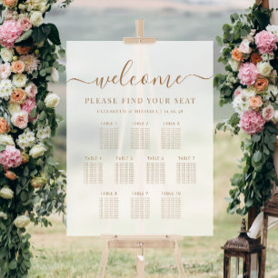 Modern 10 Table Wedding Seating Gold Frosted Acrylic Sign
