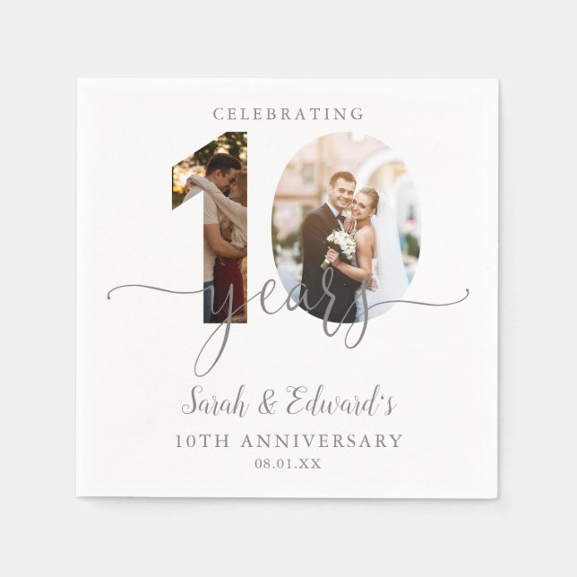 Modern 10th Wedding Anniversary 2 Photo Napkin (Front)