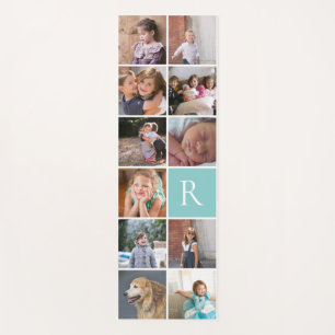 Modern 11 photo collage and monogram aqua yoga mat