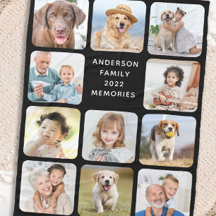 Modern 11 Photo Collage Personalised Black Fleece Blanket