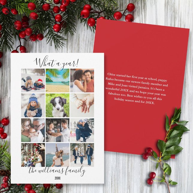 Modern 12 Photo Christmas What A Year In Holiday Card (Modern 12 Photo Christmas What A Year In Holiday Card)