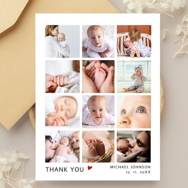 Modern 12 Photo Collage Baby Shower Thank You Postcard (Creator Uploaded)