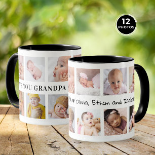 Modern 12 Photo Collage Black Love You Grandpa Mug