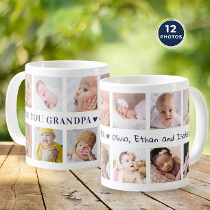 Modern 12 Photo Collage Blue Love You Grandpa Coffee Mug