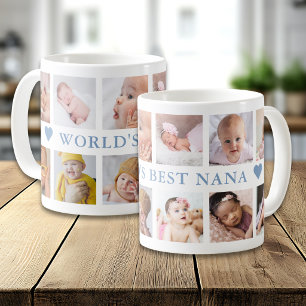 Modern 12 Photo Collage Blue World's Best Nana Coffee Mug