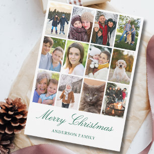 Modern 12 Photo Collage Christmas  Holiday Card