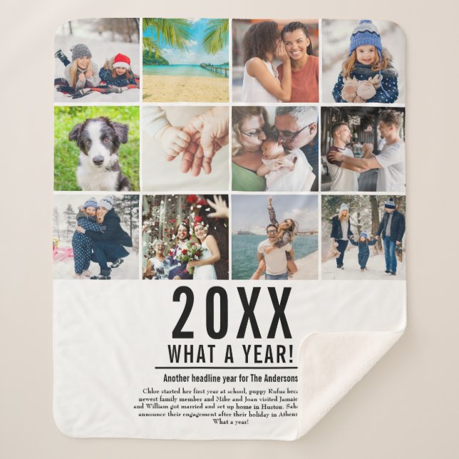 Modern 12 Photo Collage Family Year In Review Sherpa Blanket (Front)