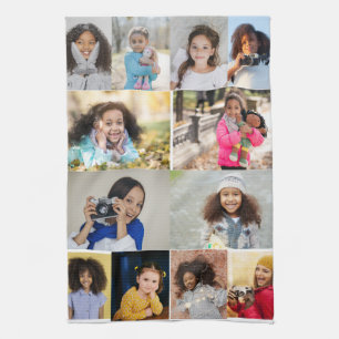 Modern 12 Photo Collage Gift Tea Towel