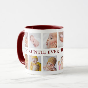 Modern 12 Photo Collage Maroon Best Auntie Ever Mug