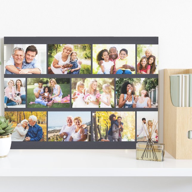 Modern 12 Photo Masonry Grid Grey Stretched Canvas Print (Creator Uploaded)