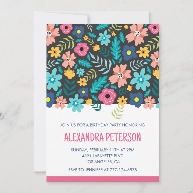 Modern 12th birthday invitations Floral Pattern (Front)