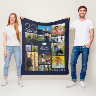 Modern 13 Photo Collage Class Year Custom Colour Fleece Blanket