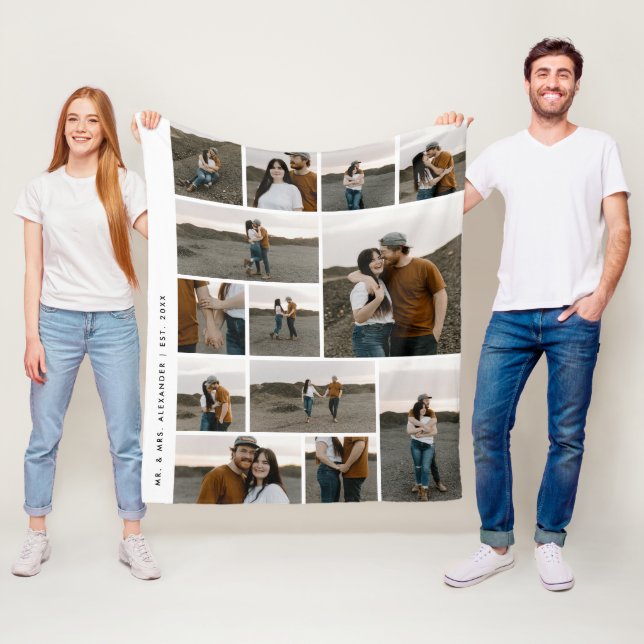 Modern 13 Photo Collage Editable Colour Fleece Blanket (In Situ)