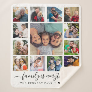 Modern 13 Photo Collage Quote Family Name  Sherpa Blanket